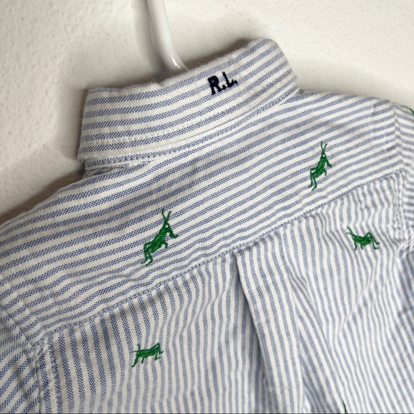 Ralph Lauren blue striped button down polo embroidered crickets Sz 3 mo NEW - Picture 3 of 3